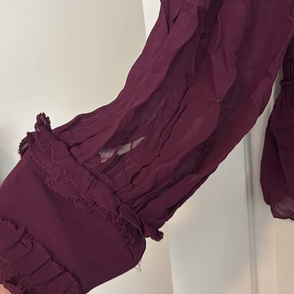 FARM Rio Deep Burgundy Ruffled Long-Sleeve Blouse - Picture 2 of 5